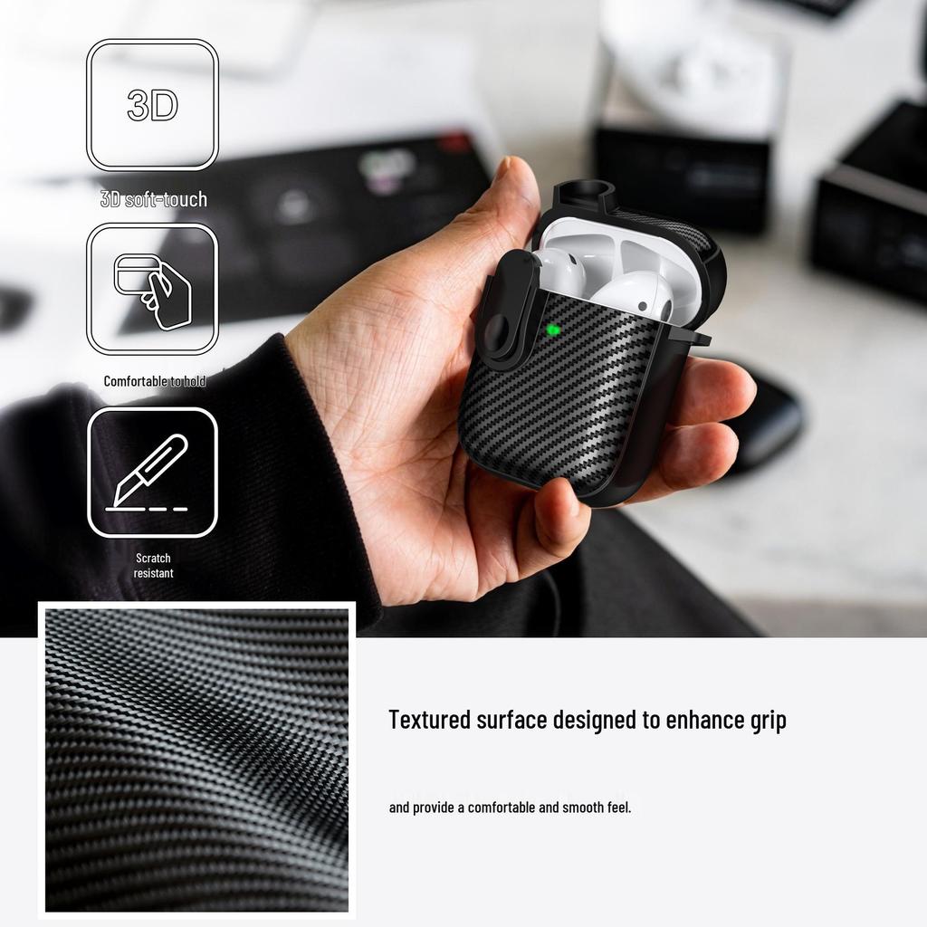 Schutzhülle aus Kohlefaser mit Schnalle für Apple AirPods 1/2 und Kopfhörer 2. Generation