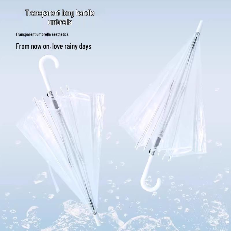 

Stylish Transparent Folding Umbrella with Long Handle for Women and Kids