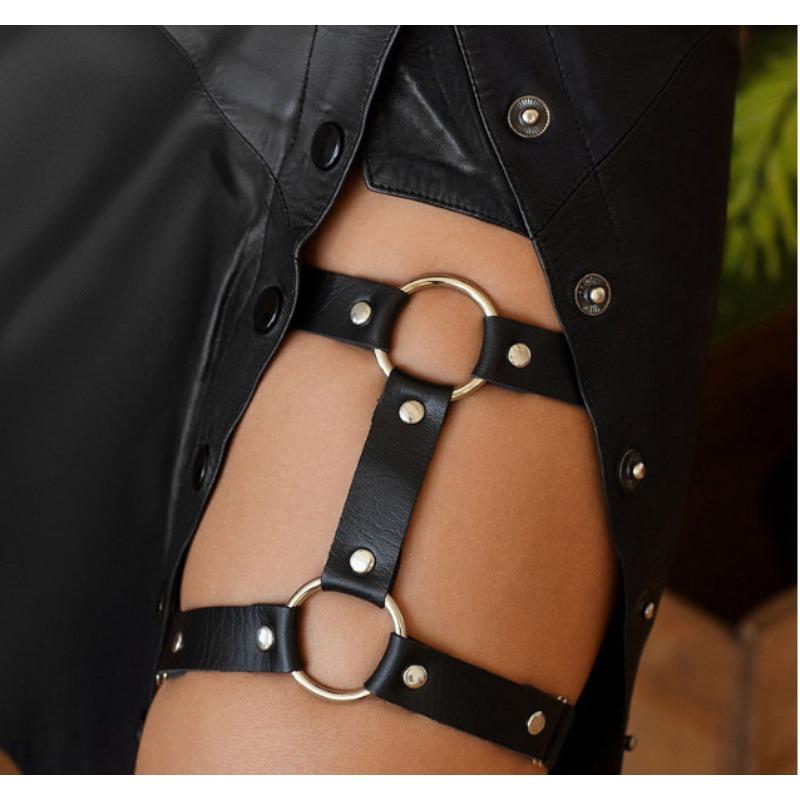 Giarrettiera in Pelle Stile Punk a Doppia Cinturina Legwear da Ragazza Rock