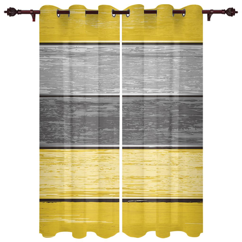 Window Curtains for Living Room Retro Yellow Gray Gradient Wood Grain Curtains for Child Bedroom Kitchen Decor Blinds Drapes