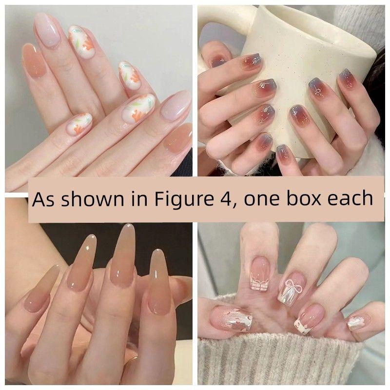 

Весна и лето 2025 Наклейки для ногтей Классические накладные ногти Патч Телесный цвет Ношение ногтей Классический эффект кошачьего глаза Белый готовый продукт R912 +918+922+927 (one box for each of 4 models)