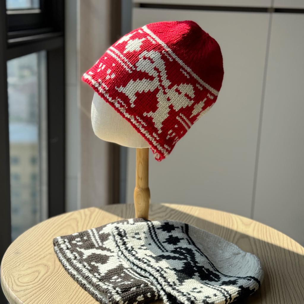 Fair Isle Bow Jacquard Lazy Wool Knitted Cold Hat for Women Korean Version Sweet and Cute Winter Ear Protection Knitted Beanie