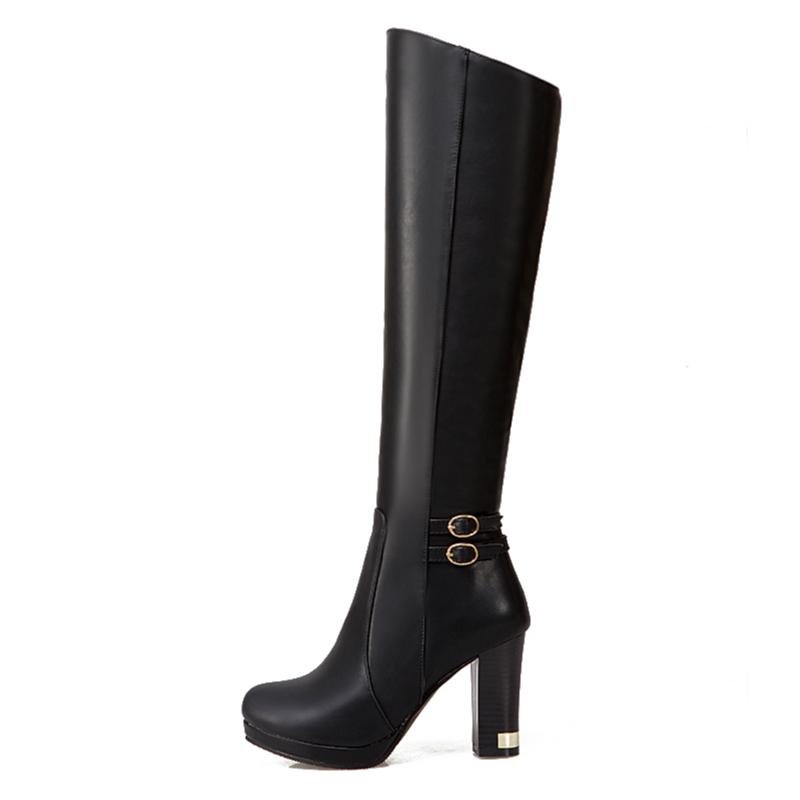 Stivali Alti al Ginocchio Moda Scarpe Invernali da Donna Pelliccia Caldi Stivali da Neve Tacchi Alti Spessi Plateau Stivali Alti da Donna Scarpa Bianca Nera Signora