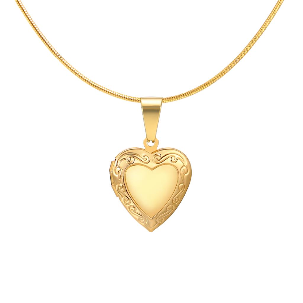 Women's Heart Shape Locket Pendant Necklaces Stainless Steel Snake Chain Necklace Trendy Jewelry Gift
