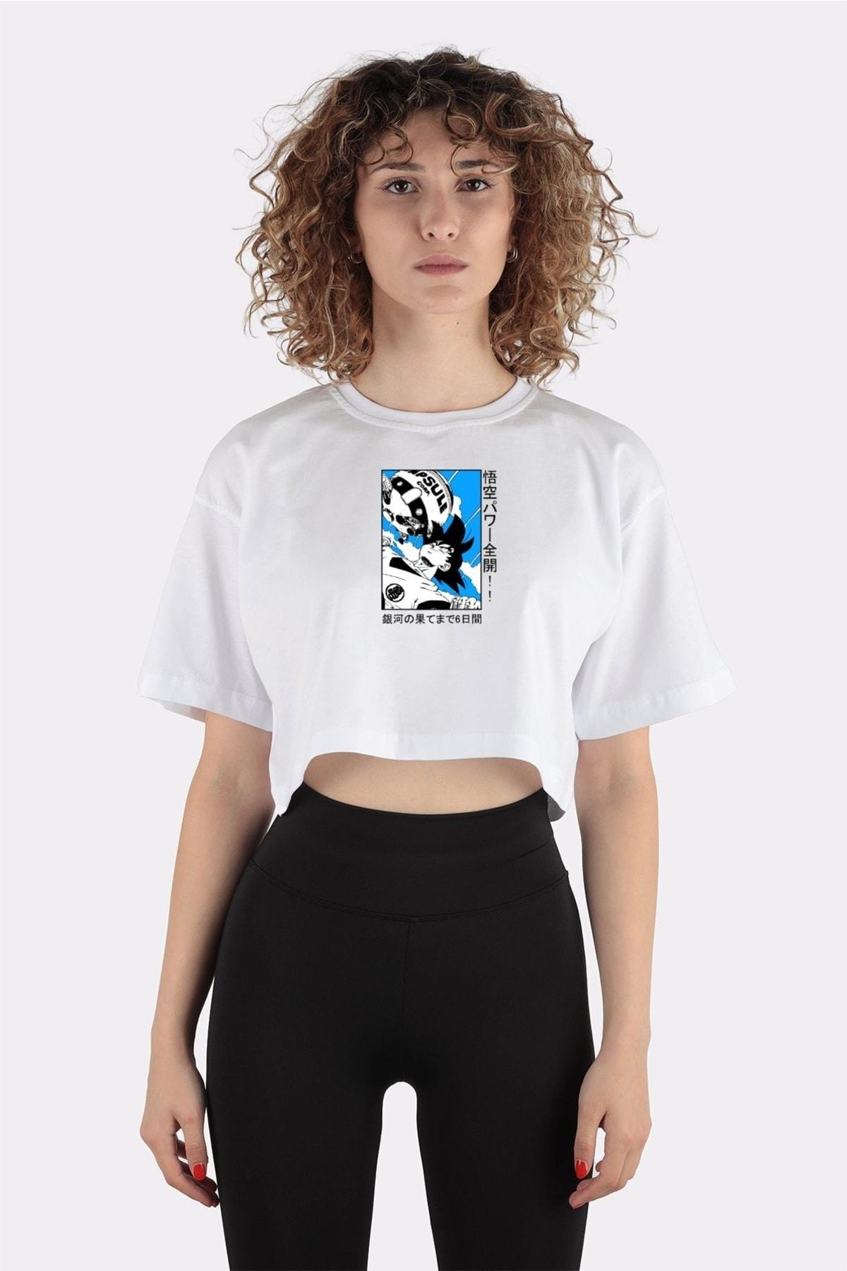 

White 100% Cotton Crew Neck Crop T-shirt Goku Dragon Ball
