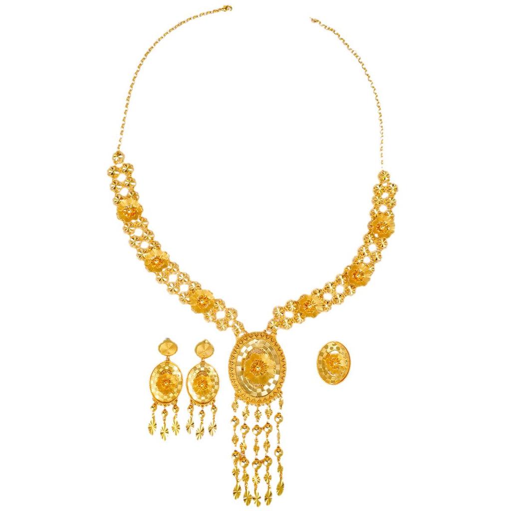 24k Vergoldetes Nahöstliches Brautschmuckset: Halskette, Ohrringe & Ring