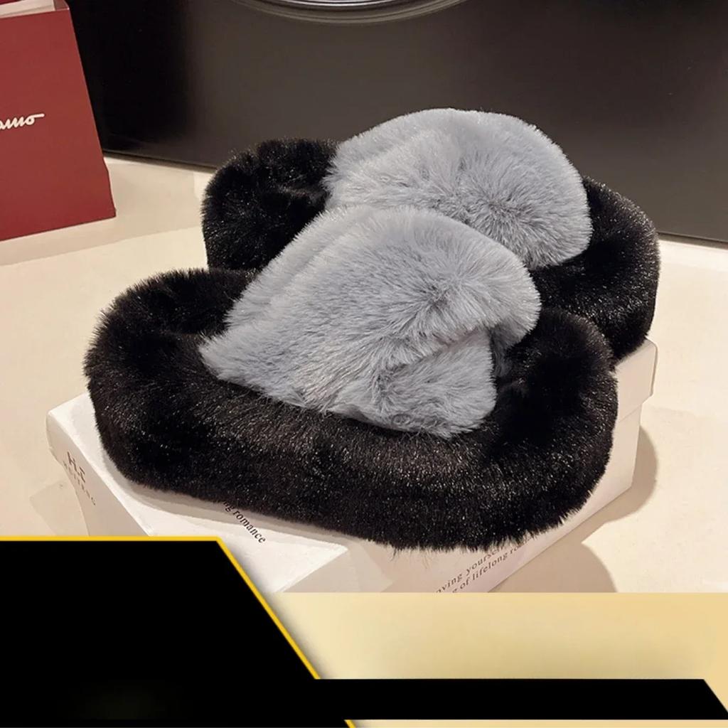 Fashion 2025 Autumn/Winter Candy Color Plush Slippers, Women's Plush Thick Sole Plus Size Cotton Slippers