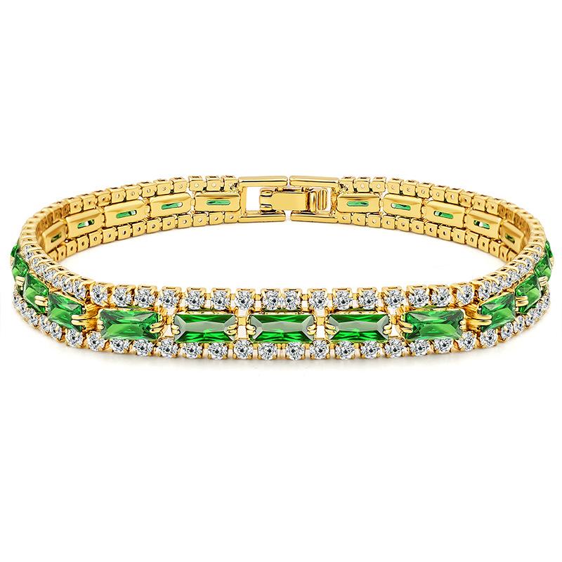 Three rows of tennis chain bracelet men's and women's fashion full of diamond green zircon bracelet jewelry