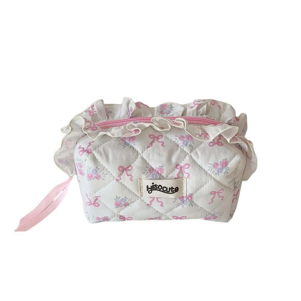 Bowknot Bow Cosmetic Bag Desktop Storage Wrinkled Edge Korean Style Pencil Case Wash Pouch Ins Style Bow Pencil Pouch