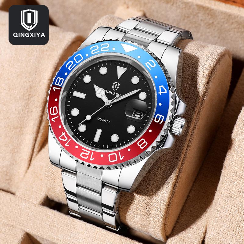 

Qingxiya Красочный Морской Призрак Мужские Светящиеся Кварцевые Часы из Нержавеющей Стали с Календарем и Водонепроницаемыми Характеристиками чёрный