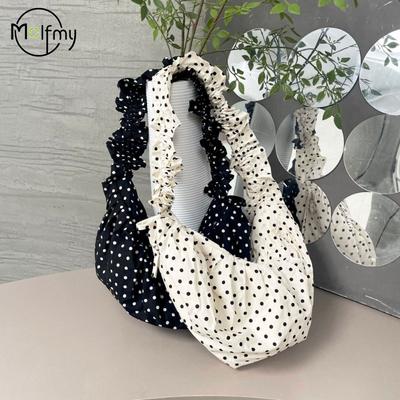 Damen Unterarmtasche Große Kapazität Polka Dot Retro Umhängetasche Alles Passend Plissierte Knödeltasche für Outdoor-Reise Clutch Geldbörse