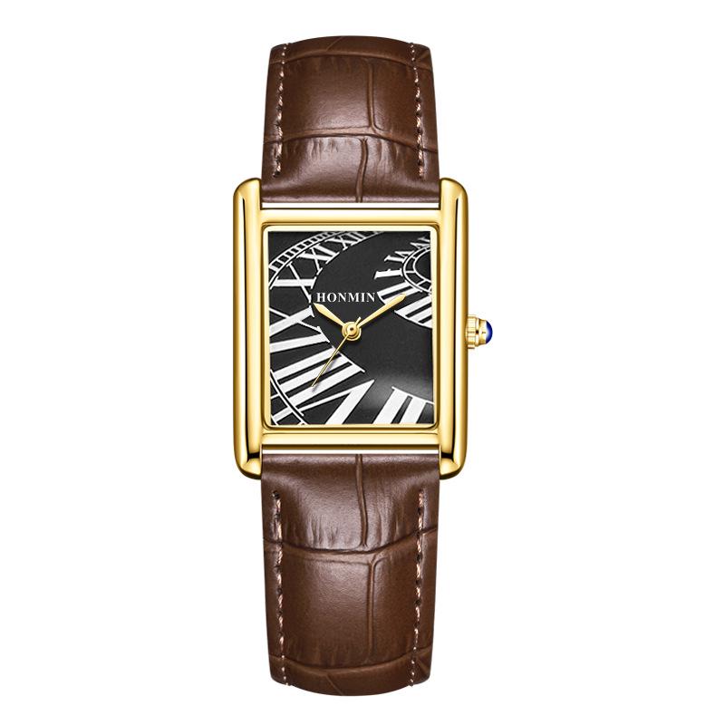 Men's Classic Minimalist Square Dial Leather Strap Waterproof Wristwatch