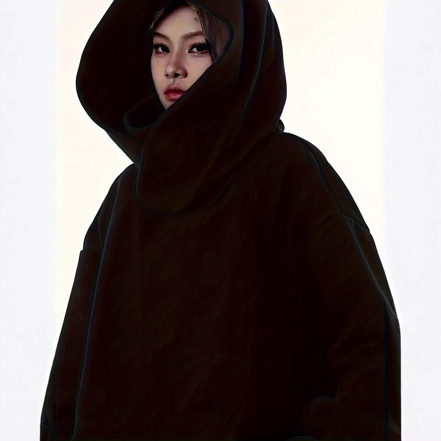

Plus Size High Neck Hooded Sweatshirt - Autumn/Winter Warm Slimming Long Sleeve Hoodie XXL чорний