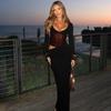 Women European Style Solid Color Lace Spliced Long Sleeve Hollow Out Halter Bodycon Long Dress