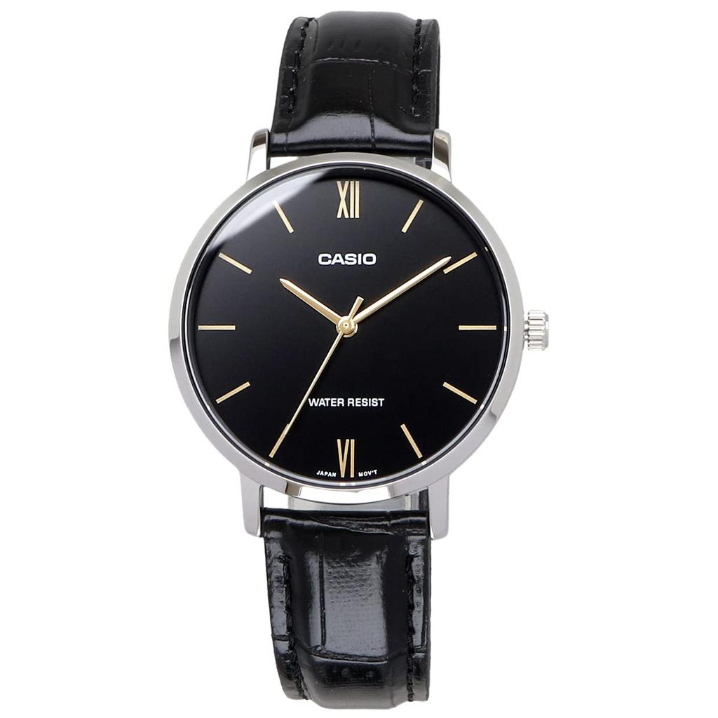 Casio LTP-VT01L-1B Quartz Women's Watch, Black with Black Leather Band, Overseas Model [Parallel Import]