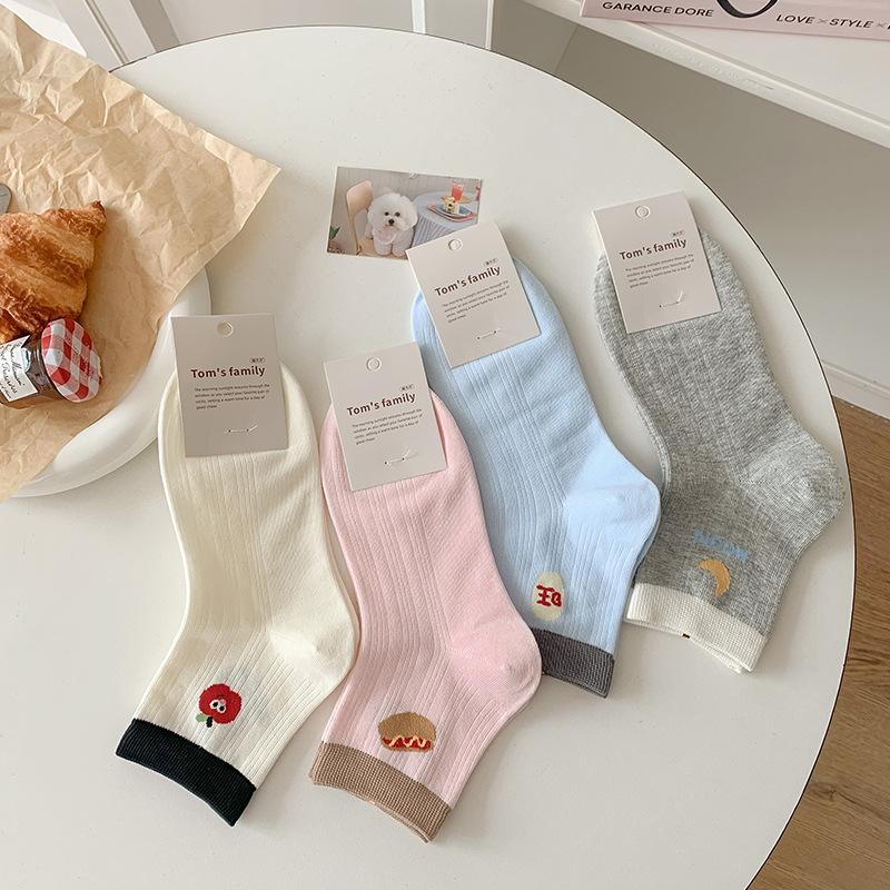 Female Spring and Summer Thin Cartoon All Build Absorb Sweat Boneless Short Tube Socks