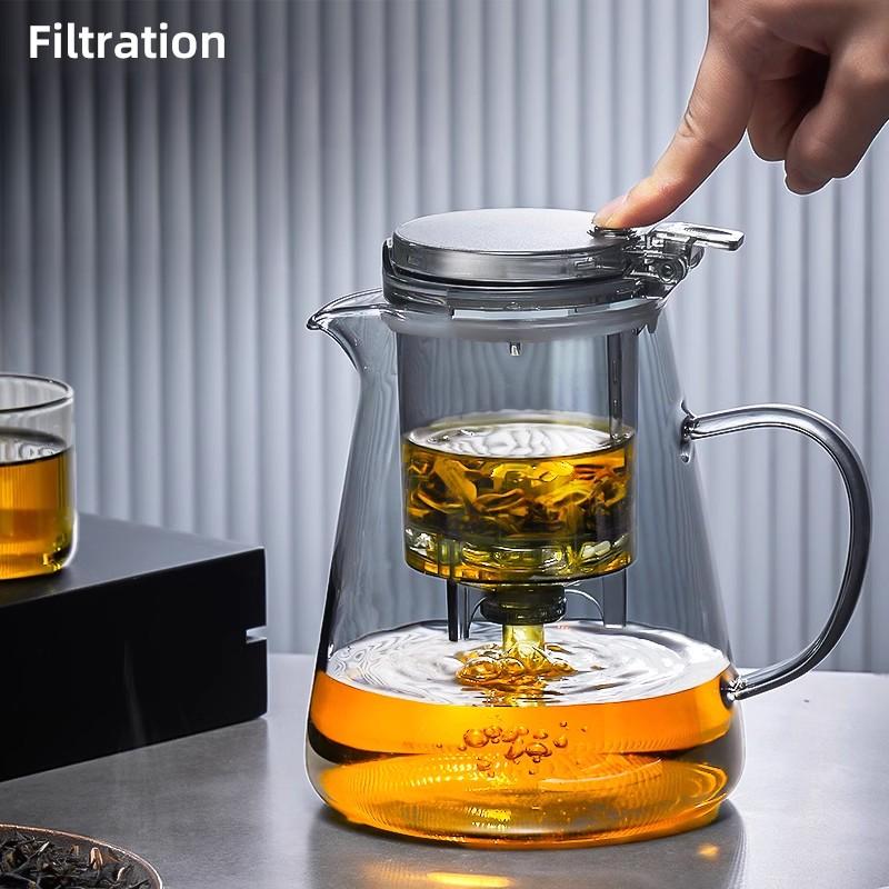 Piao Yi Cup High Borosilicate Glass One Button Press Filter Tea Pot Individual Tea Bin Teapot With Handle