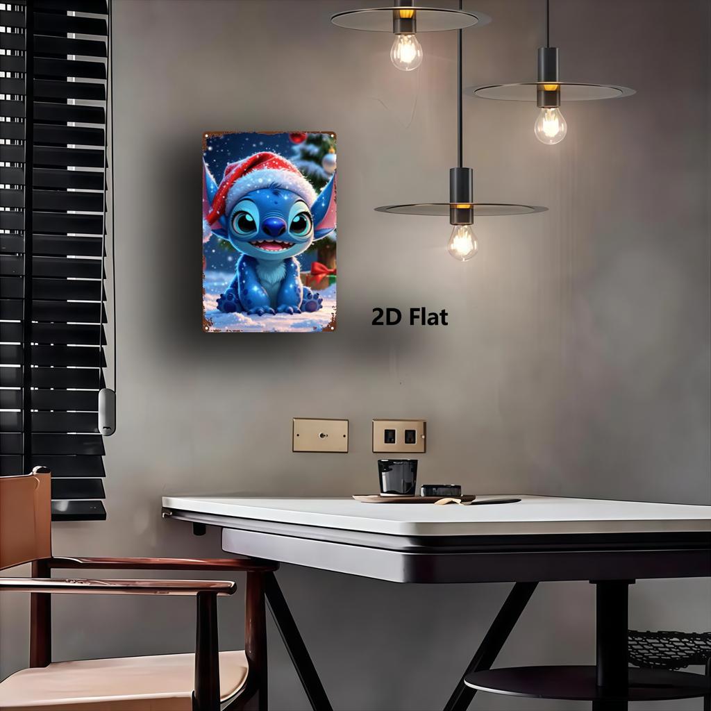 1pc Disney Stitch Christmas Iron Wall Art - 20.32cm x 30.48cm Vintage Metal Sign with Festive Holiday Design, Perfect for Home,