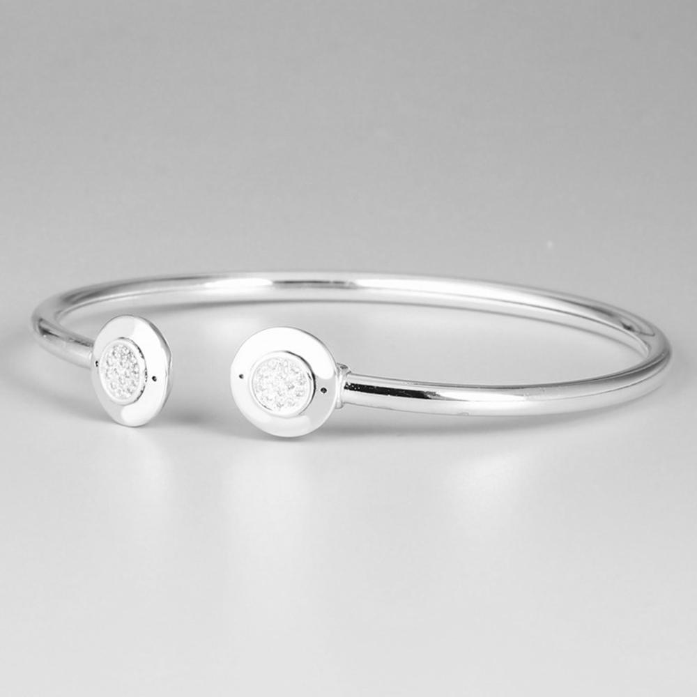 S925 Sterling Silver Open Bangle With White Zircon for Women Birthday Jewelry Gifts With Cloth Bag