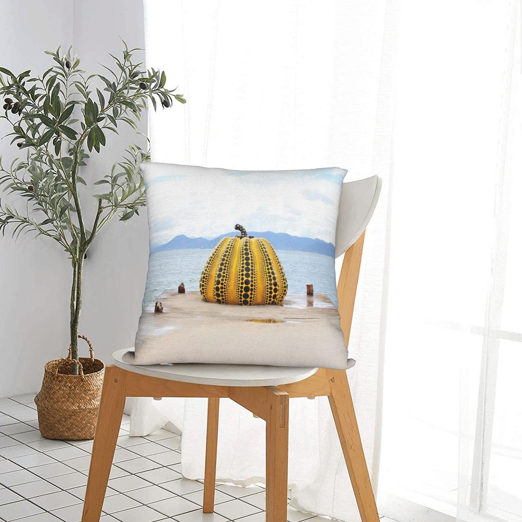 YAYOI KUSAMA - PUMPKIN Square Pillow Covers Polyester Car Abstract Dots Pumpkin Polka Cushion Cover Decorative Pillowcase 40*40