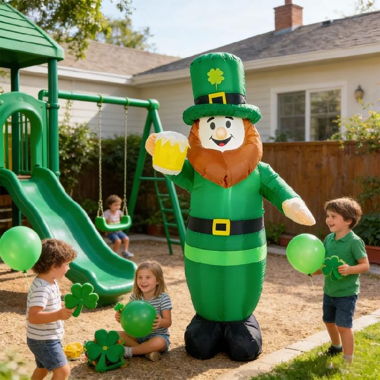 's Highlight Inflatable Leprechaun Decoration 1 Meter Tall Featuring LED Lights In Fan And Ground Stakes For Stability