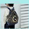 Vintage Leopard Print Unisex Kids Backpack Cute Cat Face Denim Bag With Large Capacity