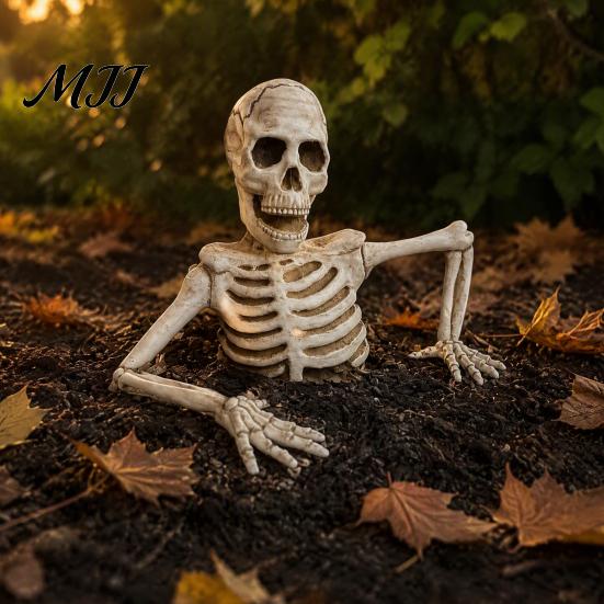 Durable Plastic Ground Breakers Halloween Half Body Skeleton Yard Sign with Adjustable Arms, Weatherproof Horror Theme Party Supplies