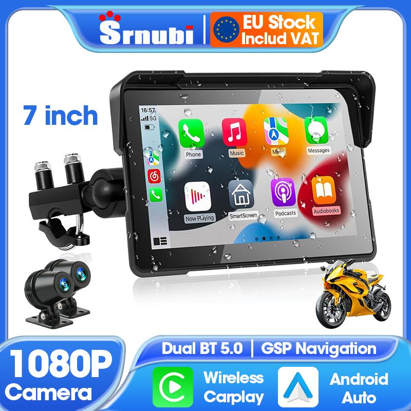 Écran de moto CarPlay sans fil 5/7 pouces, Android Auto, tableau de bord numérique Portable pour moto, DVR, Navigation GPS, étanche IPX7