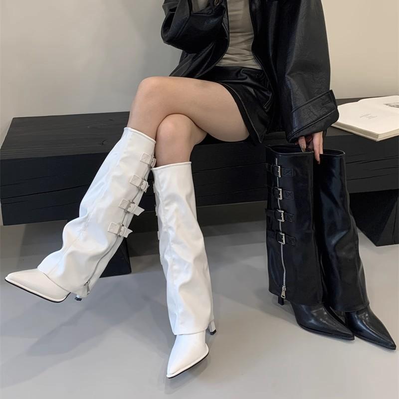 Weiße Hose Stiefel Spitz Hoher Absatz High Heel Stiefel Aber Kniestiefel Kinder Skinny Spice Girls Ritterstiefel