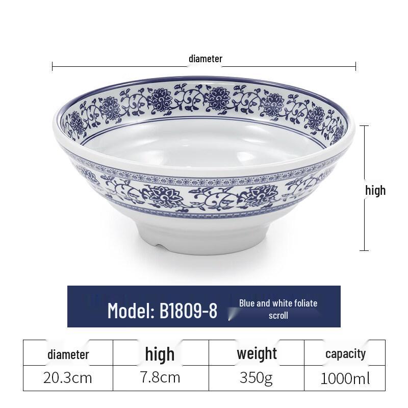

Yipan Melamine Blue and White Ramen Bowl
