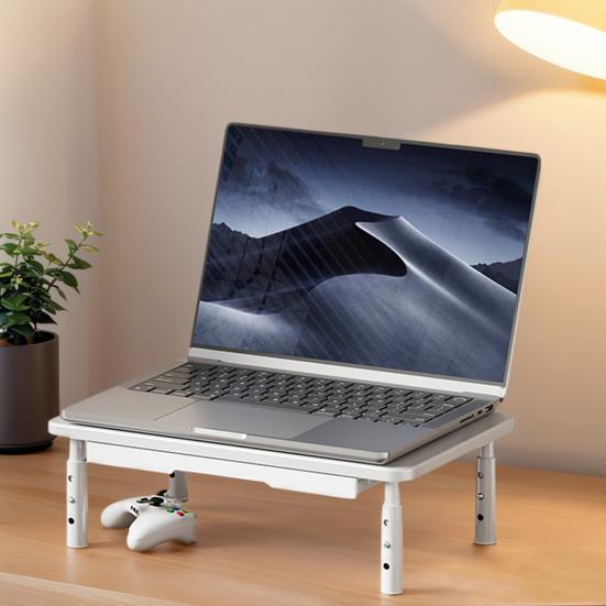 Computer Monitor Riser Cold-Rolled Steel Ventilated Monitor Stand with Drawer 3-Level Height Adjustment Laptop Stand for Home Office