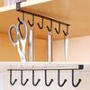 6 Hooks Cup Holder Hang Kitchen Cabinet Under Shelf Storage Rack Organiser Hook Iron Kitchen Storage Rack Bathroom Organizer
