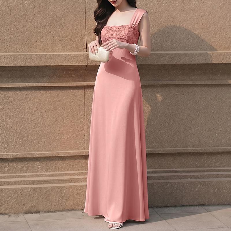 ZANZEA Women Elegant Mesh Splice Square Collar Summer Casual Sleeveless Long Dress