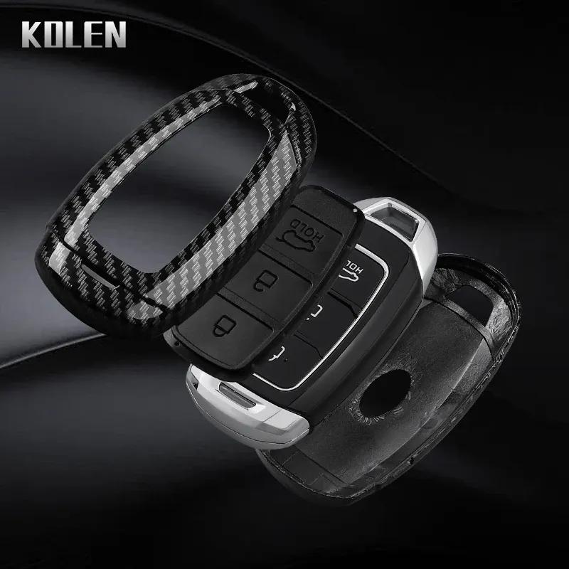 ABS Carbon Fiber Style Car Key Case Cover For Hyundai i30 ix25 Elantra KONA Solaris Azera Grandeur TM Accent Santa Fe Keychain