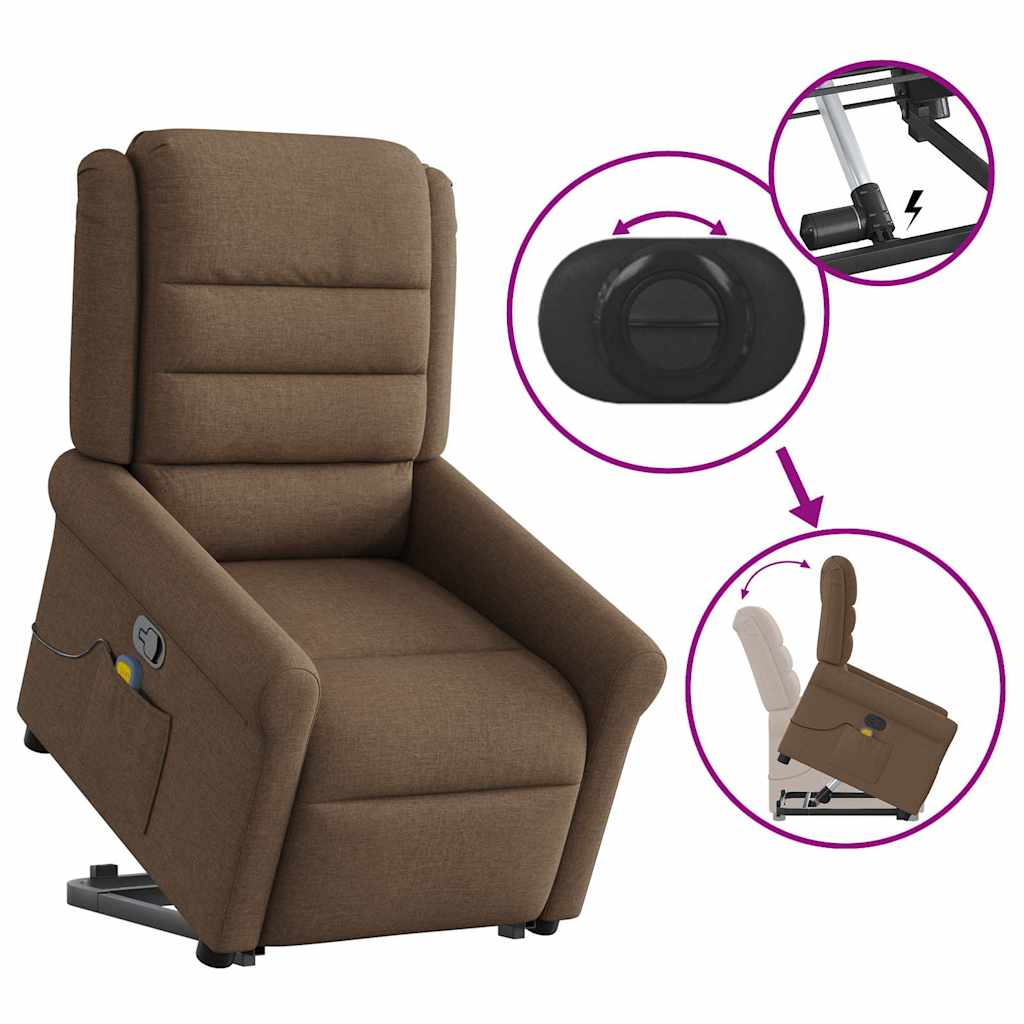 Massage Recliner with Rising Assistance Brown Fabric