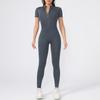 Tuta da Yoga con Zip Nude Feel da Donna - Manica Corta, Gamba Lunga, Vestibilità Aderente per Danza & Fitness