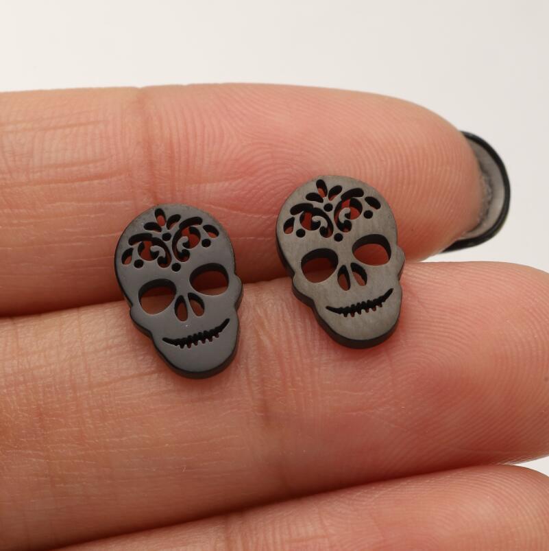 Halloween Asymmetrical Stainless Steel Pumpkin Skull Face Earrings