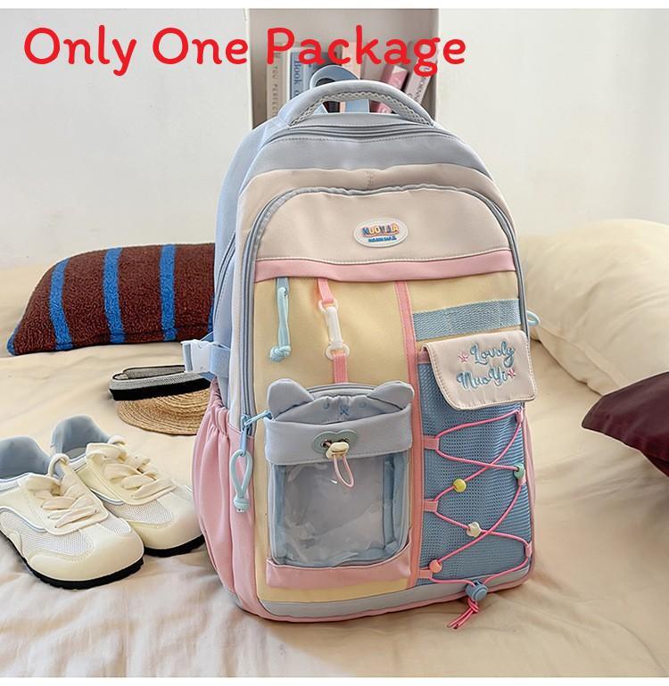 Lightweight Dualcolor Nylon Backpack With Shoulder Padding And Letter Pattern For Daily Travel