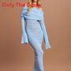 Long Sleeve Solid Color Dress With Ruffled Knit Fabric For Casual Streetwear Women