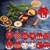 48pcs/set Red and White Wooden Christmas Ball Ornament Elk Snowflake Pattern Christmas Party Hanging Decoration Supplies Winter