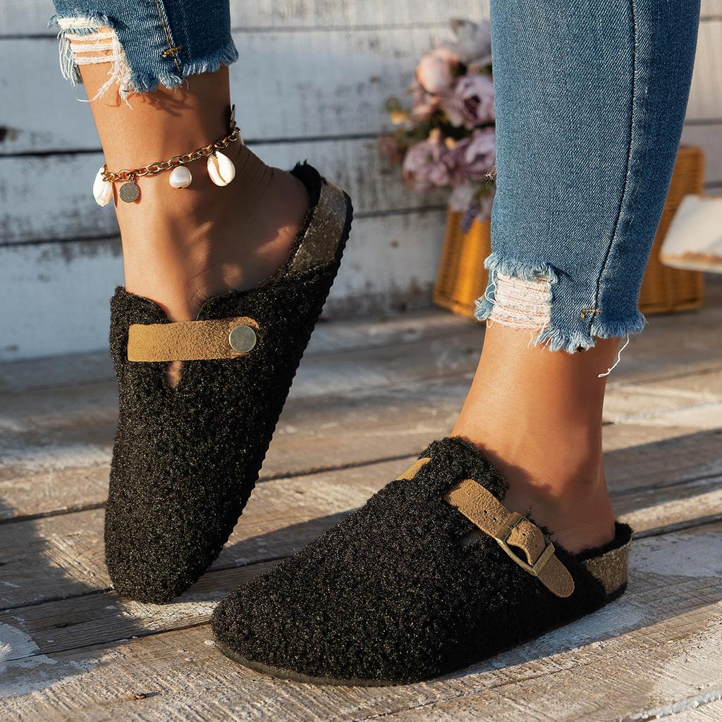 Women's Wide Width Furry Birkens Tocks, Plush Lined Slip-On Clogs, Outdoor Winter Slippers for Women