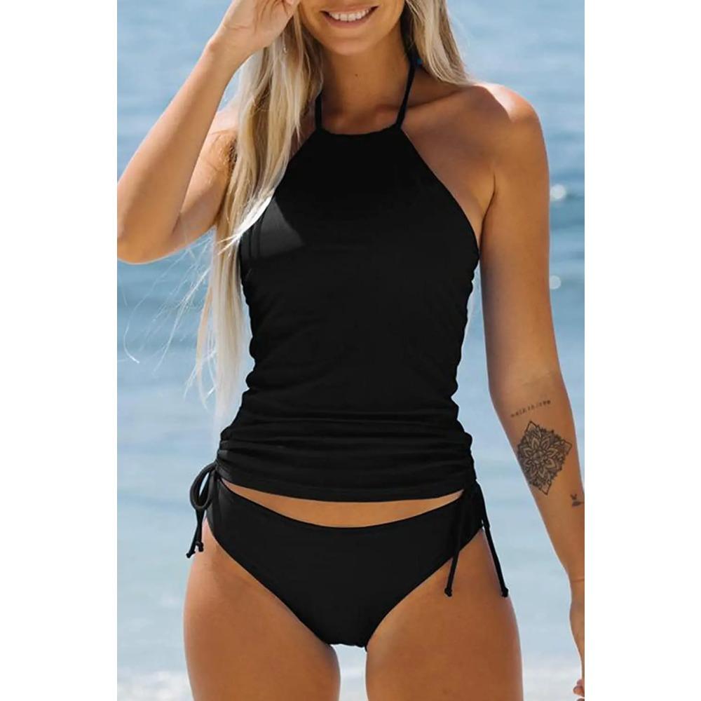 2026 Summer New Womens Swimsuit Neck Hanger Sleeveless Backless Crop Tops Solid Color Panties Bathing Suit Beachwear for Female