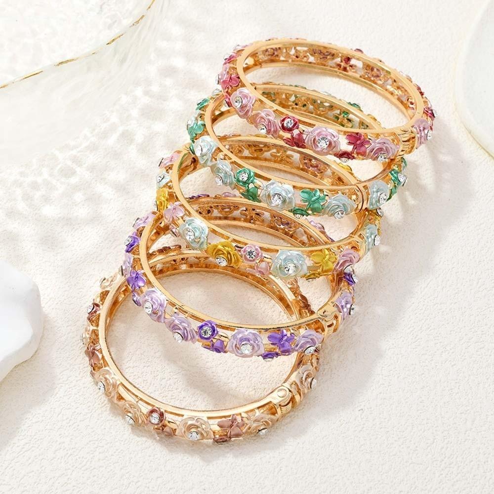 Vintage Hollow Out Flower Bracelet Traditional Women's Wrist Jewelry Filigree Enamel Bangle  Party