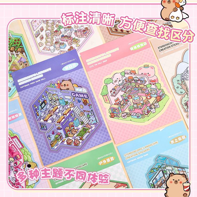 Multi-Theme Diorama Sticker Set: Cute Pet Scenes for Kids' Crafts and Journaling Fun