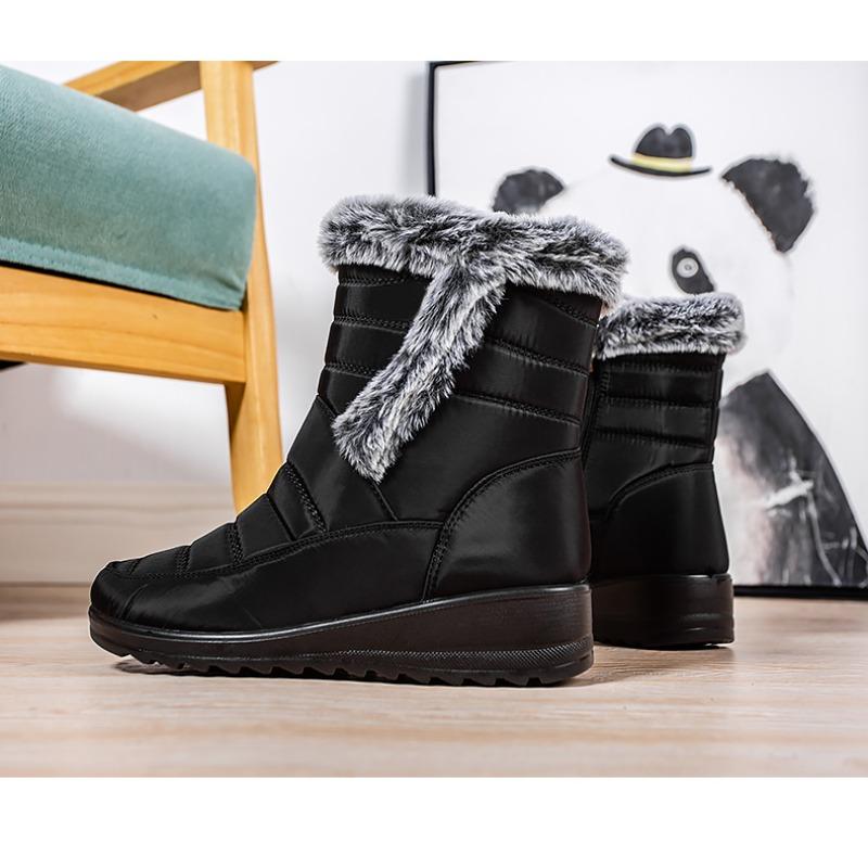 2025 New Style Faux Rabbit Fur Collar High-Top Insulated Women's Snow Boots with Side Chain, Waterproof Women's Boots, Casual Women's Shoes