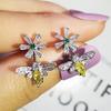 Versatile Women's 925 Silver Stud Earrings: Zircon Yellow Diamond Bee & Daisy Design
