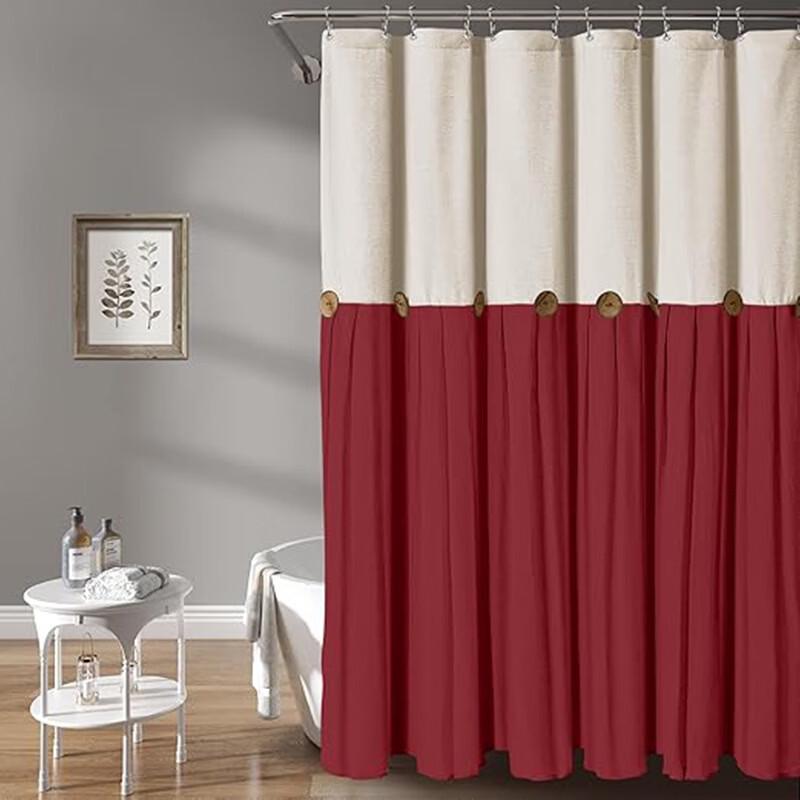 

Handun Cotton Linen Button Patchwork Shower Curtain