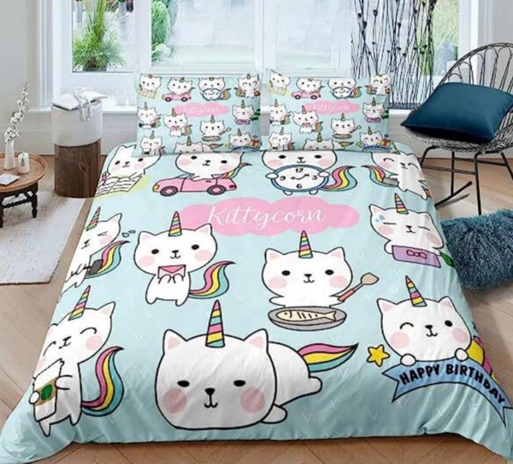 Cartoon Cat Duvet Cover Set Queen King Size Cute Pet Print Bedding Suitable For Boys And Girls Room Decoration Gift 3 Piece Set
