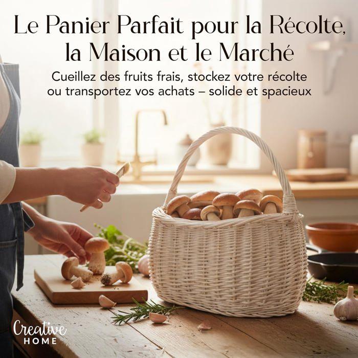 Panier de rangement - CREATIVE HOME - Classique - Tressé main - Léger et solide - Blanc 45x26x41 cm