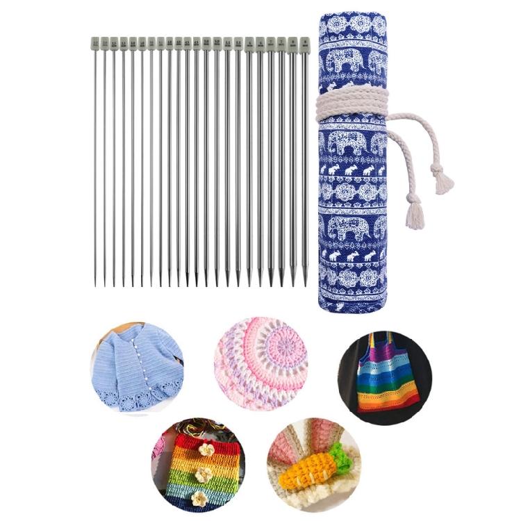22Pcs Stainless Steel Single Pointed Knitting Needle 25.0cm Long Straight Single Pointed Knitting Needle with Bag